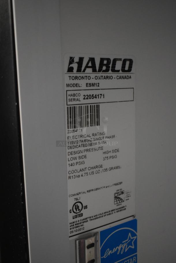2022 Habco ESM12 commercial cooler, single door, 115V, model ESM12, serial 22054171, energy-efficient.