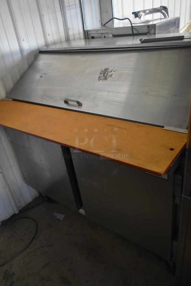 Beverage Air Commercial Sandwich Prep Table with Mega Top, stainless steel, on casters, 115 volts, 1 phase, used condition.