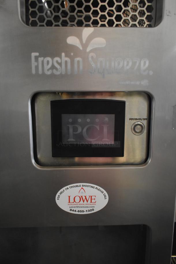 JBT 2ND-GEN-MFJ-HE Fresh N Squeeze citrus juicer, commercial floor style, touch screen, on casters, 115V, good condition.