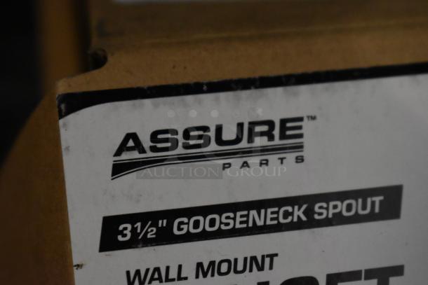BRAND NEW Assure 190FW44G wall-mounted faucet in box, 3.5" swivel gooseneck spout, 4" centers, scratch and dent condition.