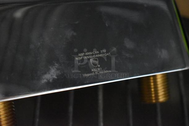 BRAND NEW Assure 190FW44G wall-mounted faucet, 3.5" swivel gooseneck spout, 4" centers. Scratch and dent condition. NSF/ANSI certified.