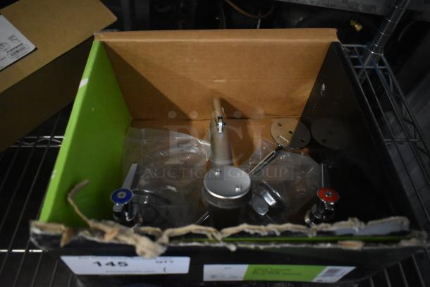 Brand new Regency 600FMS86 mop sink faucet, 6.5" spout, 8" centers, vacuum breaker, in box. Slight box wear.