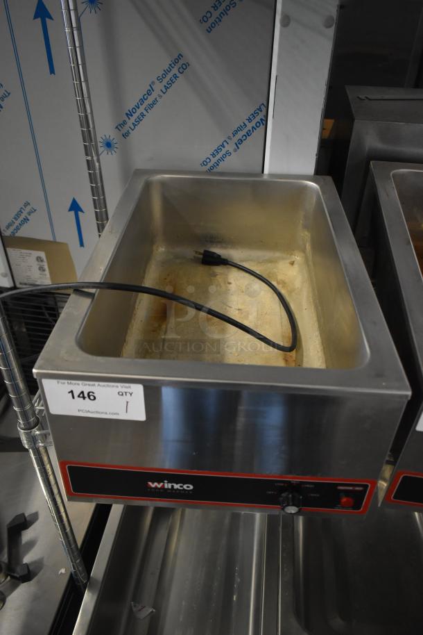 Winco FW-S500 Commercial Food Warmer, 120V, 1 Phase, stainless steel, visible power cord, auction tag "146".