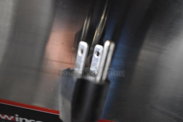 Winco FW-S500 Commercial Countertop Food Warmer, stainless steel, 120V, 1 Phase, close-up of power plug, excellent condition.