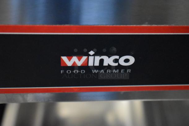 Winco FW-S500 Commercial Food Warmer logo, 120V, 1 Phase, countertop model, showing brand label and sleek design.