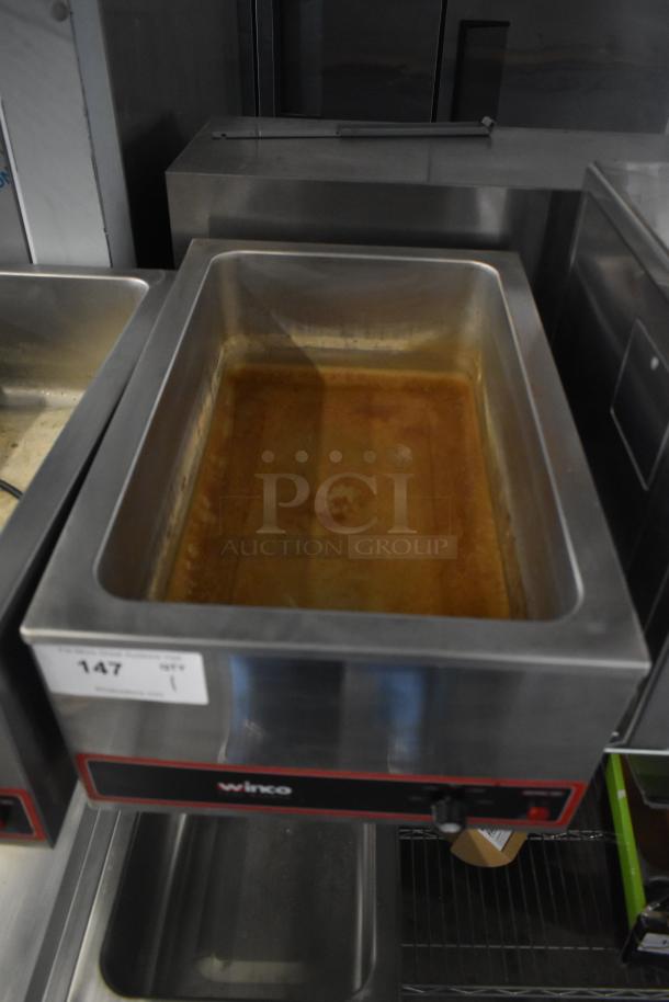 Winco FW-S500 Commercial Food Warmer, 120V, 1 Phase, stainless steel, countertop model, visible label and control knob.