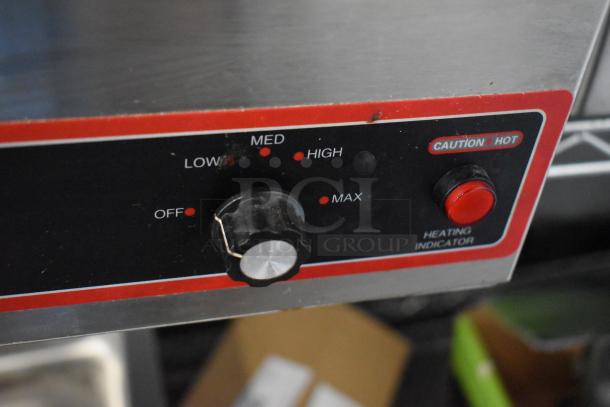 Winco FW-S500 Commercial Countertop Food Warmer, 120 Volts, control panel with adjustable settings and heating indicator.