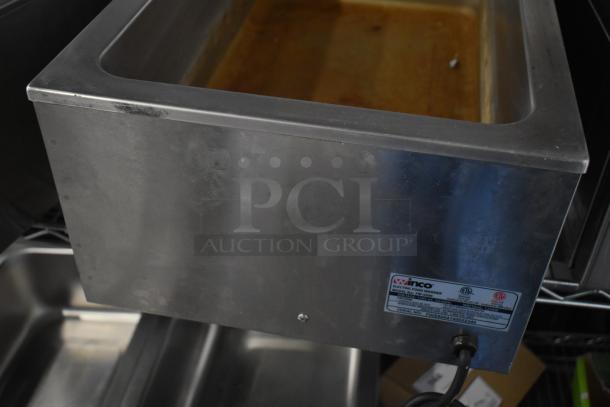 Winco FW-S500 Commercial Food Warmer, stainless steel, used condition, 120V, model label visible.