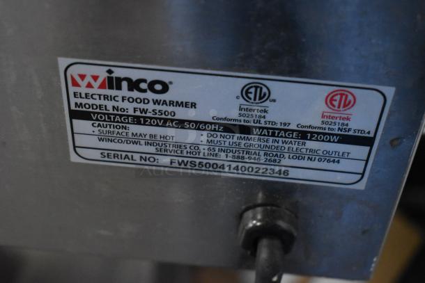 Winco FW-S500 Commercial Food Warmer, 120V, 1 Phase, 1200W, ETL certified. Serial No: FWS5004140022346.