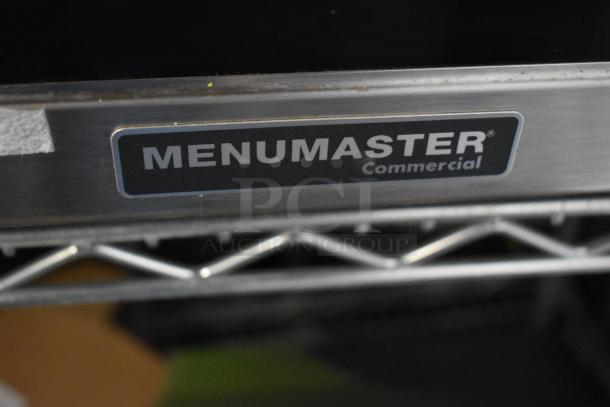 "2021 Menumaster MFS18TS Commercial Microwave Oven label. Stainless steel, 208/240V, 1 phase. Model name displayed."
