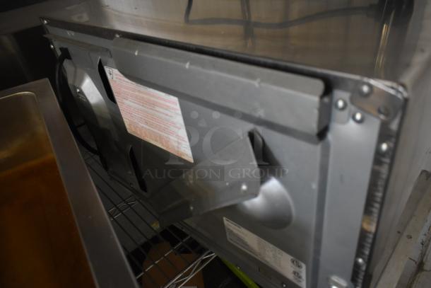 2021 Menumaster MFS18TS Commercial Countertop Microwave, 208/240V, 1 Phase, silver, rear view, labels visible.