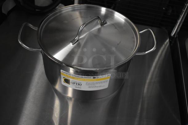 Stainless steel Optio cookware, 10-quart sauce pot with lid. Induction ready, scratch, and dent condition.
