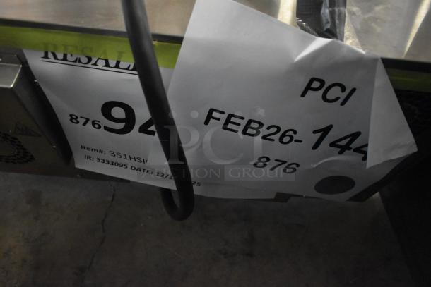 BRAND NEW Cooking Performance Group HSIO-H Electric Ventless Stainless Steel Oven, high-speed impingement, 208/240V, scratch and dent condition, tags indicating item #351HSIO and resale.