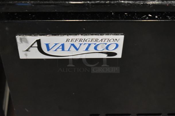 Avantco black refrigerated display case, model 193GD4C15HCB, with branding. New, scratch and dent condition.