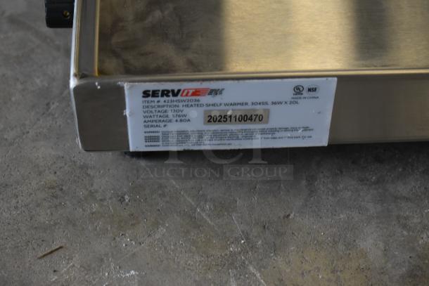 Brand new 2025 ServIt 423HSW2036, 36" stainless steel heated shelf warmer, 120V, 1-phase. Scratch and dent condition. Serial: 20251100470.
