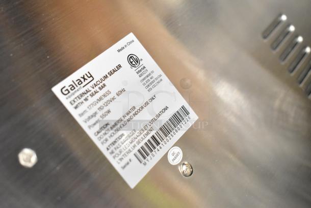 Galaxy GVME16SS vacuum packaging machine label, showing model, specs, and "Made in China". New scratch and dent condition.
