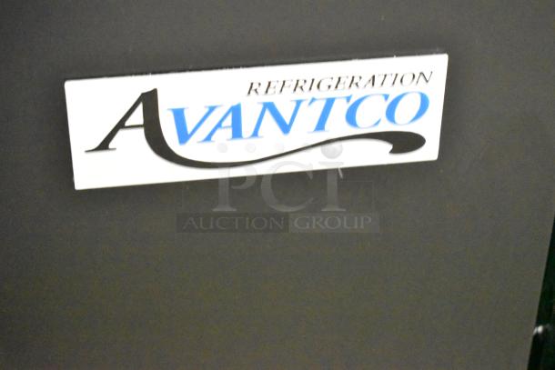 Avantco logo on a black surface, indicating the brand of the 2025 Avantco 178UBB72GHC Back Bar Refrigerator.