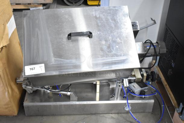 Countertop meat mixer with SIC FV-320 pneumatic food pedal, stainless steel, good condition, includes visible auction tag numbered 167.