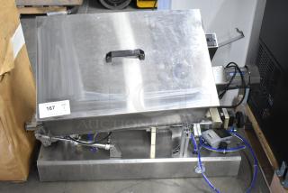 Countertop meat mixer with SIC FV-320 pneumatic food pedal, stainless steel, good condition, includes visible auction tag numbered 167.