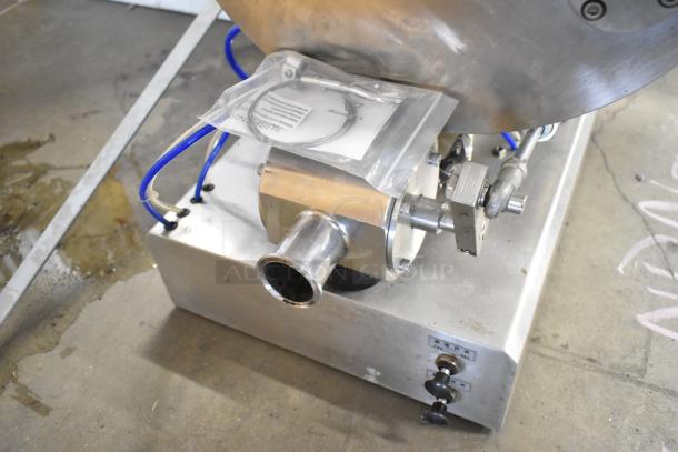 Countertop meat mixer with SIC FV-320 pneumatic food pedal, stainless steel, blue tubing, and control knobs in good condition.