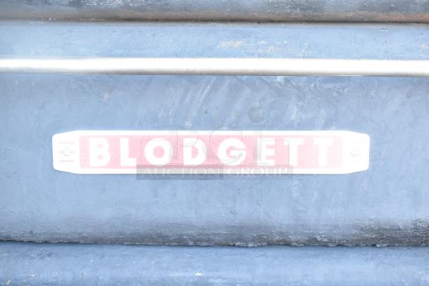Blodgett 981 commercial two-deck pizza oven label, highlighting the brand. Gas-powered, 50,000 BTU capacity.