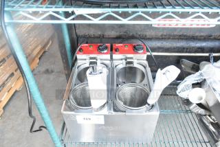 Brand new Avantco 177PC102 electric pasta cooker, 2-gallon capacity, dual sections, visible minor scratches, 120 volts.