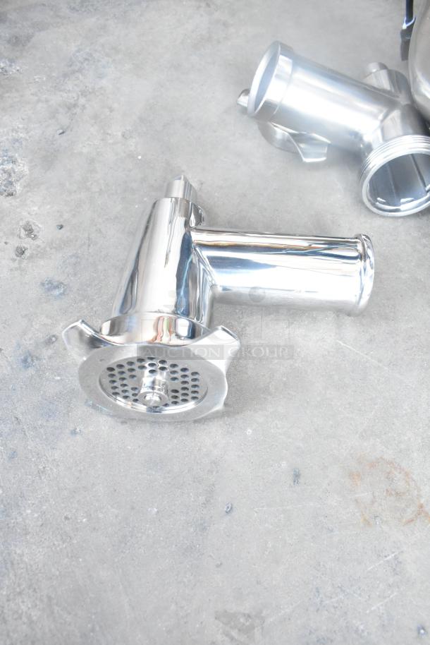 Avantco 177MG22R #22 Meat Grinder component, shiny metal finish, new scratch and dent condition.