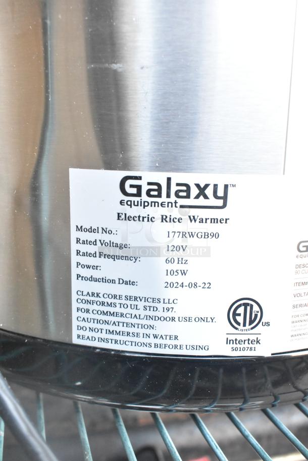 Brand new Galaxy 177RWGB90 90 Cup Electric Rice Warmer, 120V, scratch and dent condition, production date 2024-08-22.