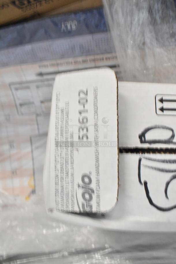 Box of GoJo 5361-02 foam handwash, part of 45 scratch and dent items. Includes handwash, dispenser, crackers. Brand new.