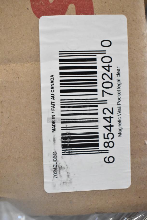 Cardboard box with barcode label indicates "Made in Canada" and "Magnetic Wall Pocket legal clear."