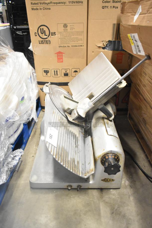Hobart 1612 Commercial Countertop Meat Slicer, showing wear. 115 Volts, 1 Phase. Includes control dial and safety guard.