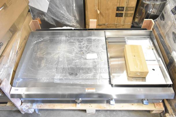 Brand new Cooking Performance Group GT-CPG-48-NL 48" gas countertop griddle, 120,000 BTU, flame failure protection, thermostatic controls.