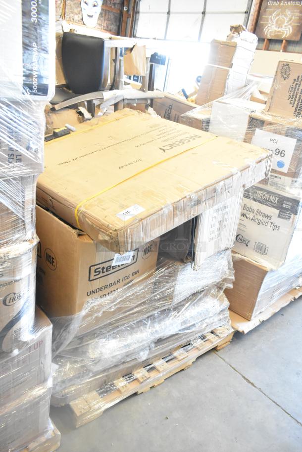 9 new Cooking Performance Group items including work table and tabletops, model 351GTCPG48NL, in original packaging.