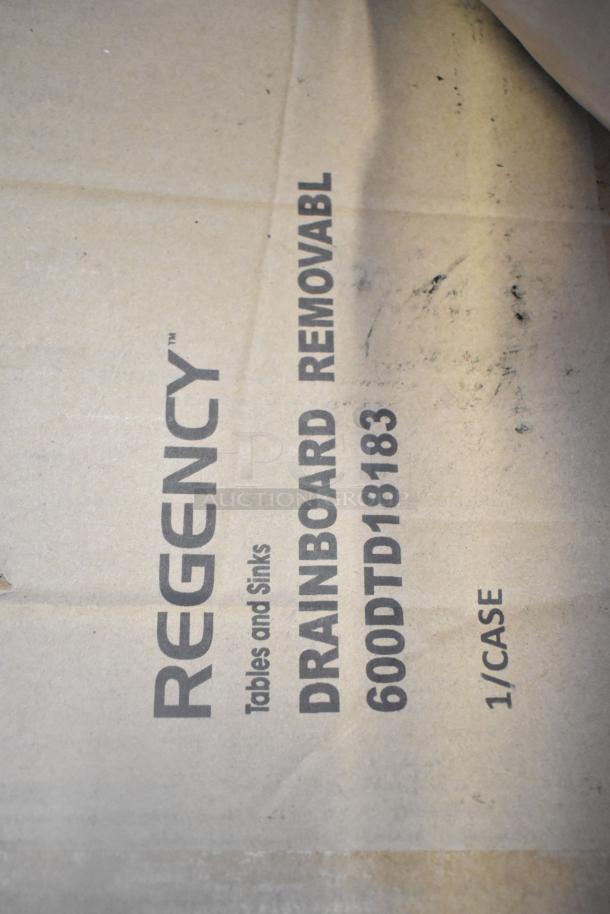 Cardboard box marked "Regency," labeled for a drainboard, model 600DTD18183, 1 case. Used for kitchens.
