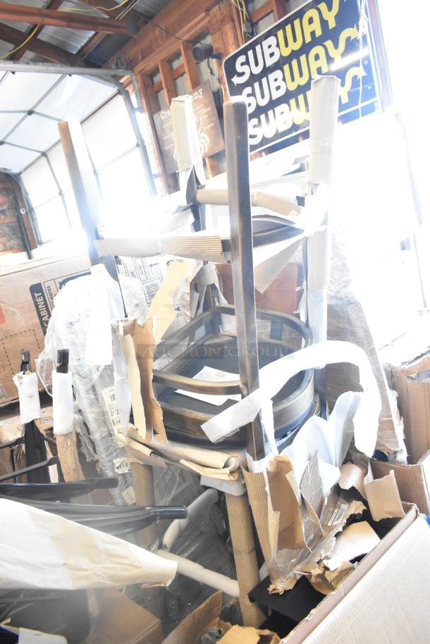 Eight new Cooking Performance Group items, including chairs and hand truck, in scratch and dent condition. Model 351GTCPG48NL.