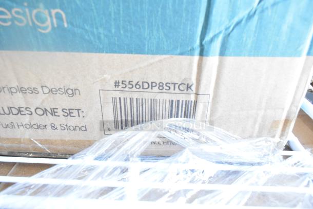 Cardboard box with product code #556DP8STCK and barcode visible. Wrapped in clear plastic. Made in China.