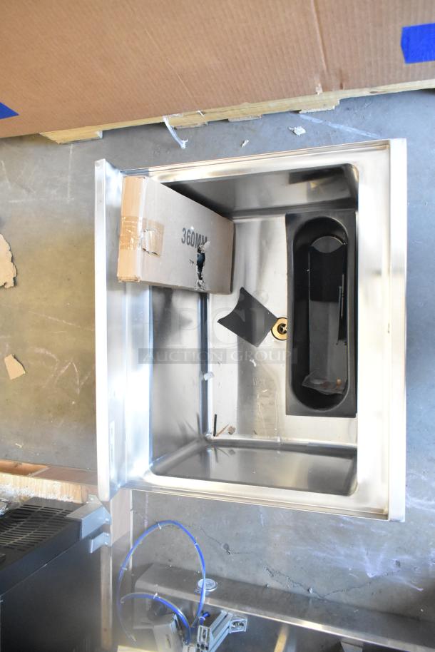 Cooking Performance Group model 351GTCPG48NL ice bin, new, stainless steel, scratch and dent condition, visible packaging.