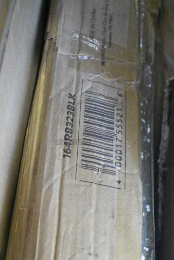 Cardboard box with visible barcode and item code "164RB323BLK," showing slight wear and tape, indicating new scratch and dent condition.