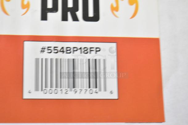 Barcode and label reading "#554BP18FP" on an auction item package for 18 scratch and dent items.