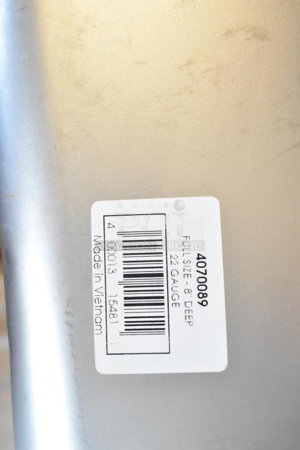 Label with barcode showing item 4070089, full size 8" deep, 22 gauge, made in Vietnam. Scratch and dent condition.
