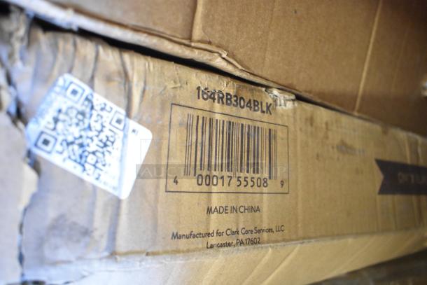 Cardboard box with barcode 164RB304BLK, labeled "Made in China" for Clark Core Services, LLC, Lancaster, PA 17602.