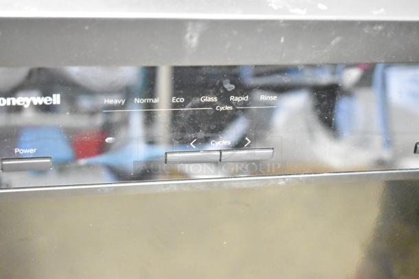 Honeywell HDS18B 18" dishwasher control panel. Features power button, cycle options: Heavy, Normal, Eco, Glass, Rapid, Rinse.