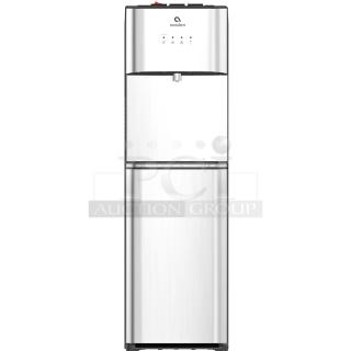 Avalon A5 Bottleless Water Cooler, self-cleaning, new condition, scratch and dent, stock photo, sleek silver finish.