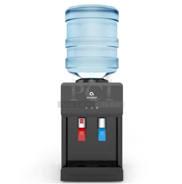 Avalon A1CTBLK countertop water cooler, premium hot/cold, top-loading, new with scratches/dents, stock image shown.