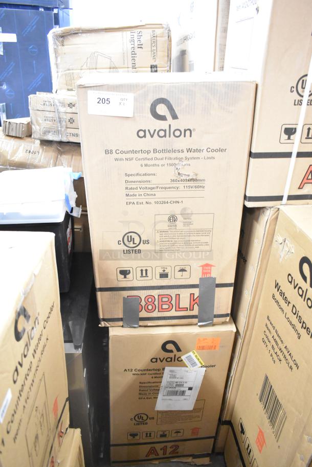 Avalon A12 and B8BLK Bottleless Water Dispensers in original packaging. Scratch and dent condition. UL listed, NSF certified.