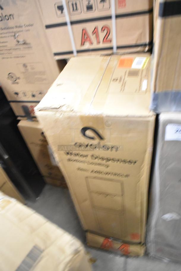 Boxed Avalon A4BLWTRCLR bottom-loading water cooler, brand new with minor box damage. Features indicated on packaging.
