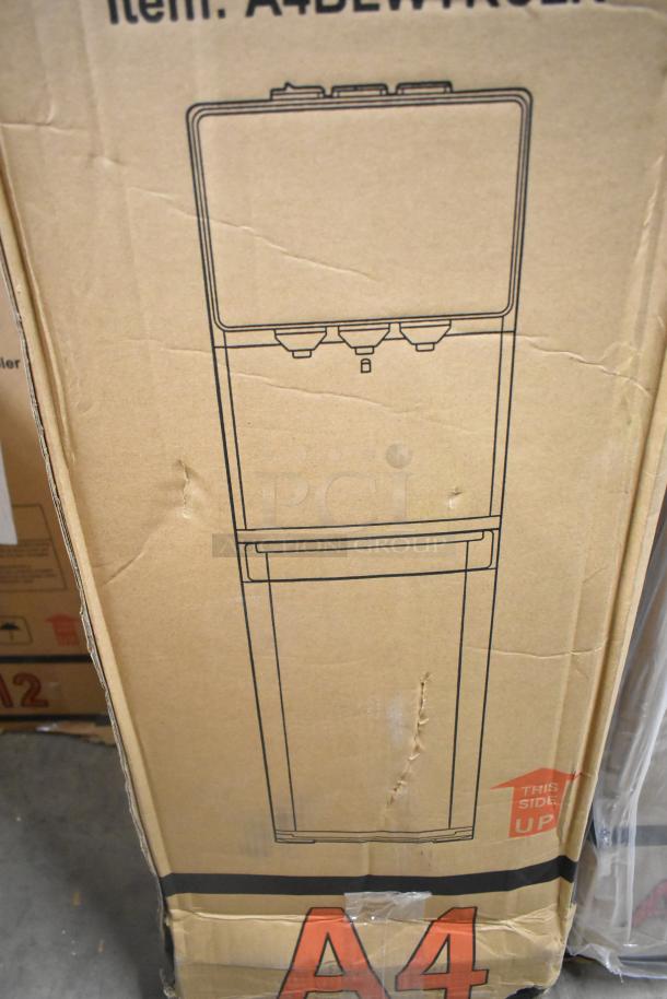 Brand new Avalon A4BLWTRCLR bottom loading water cooler in original box. Box shows scratches and dents. Stock image used.