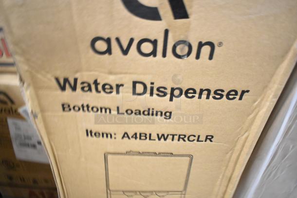 Cardboard packaging for Avalon A4BLWTRCLR bottom loading water dispenser, brand new with scratch and dent condition.