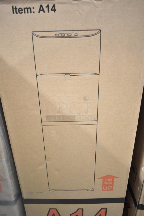 Avalon A14 Bottom Loading Water Cooler in box, labeled as Item A14. New with scratch and dent condition.