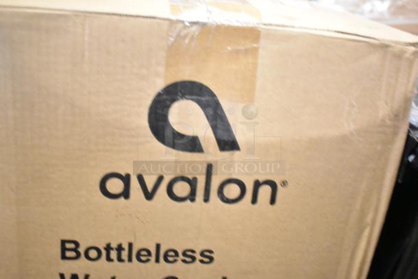 Avalon A5BLK bottleless water cooler dispenser box with brand logo visible. New scratch and dent condition.